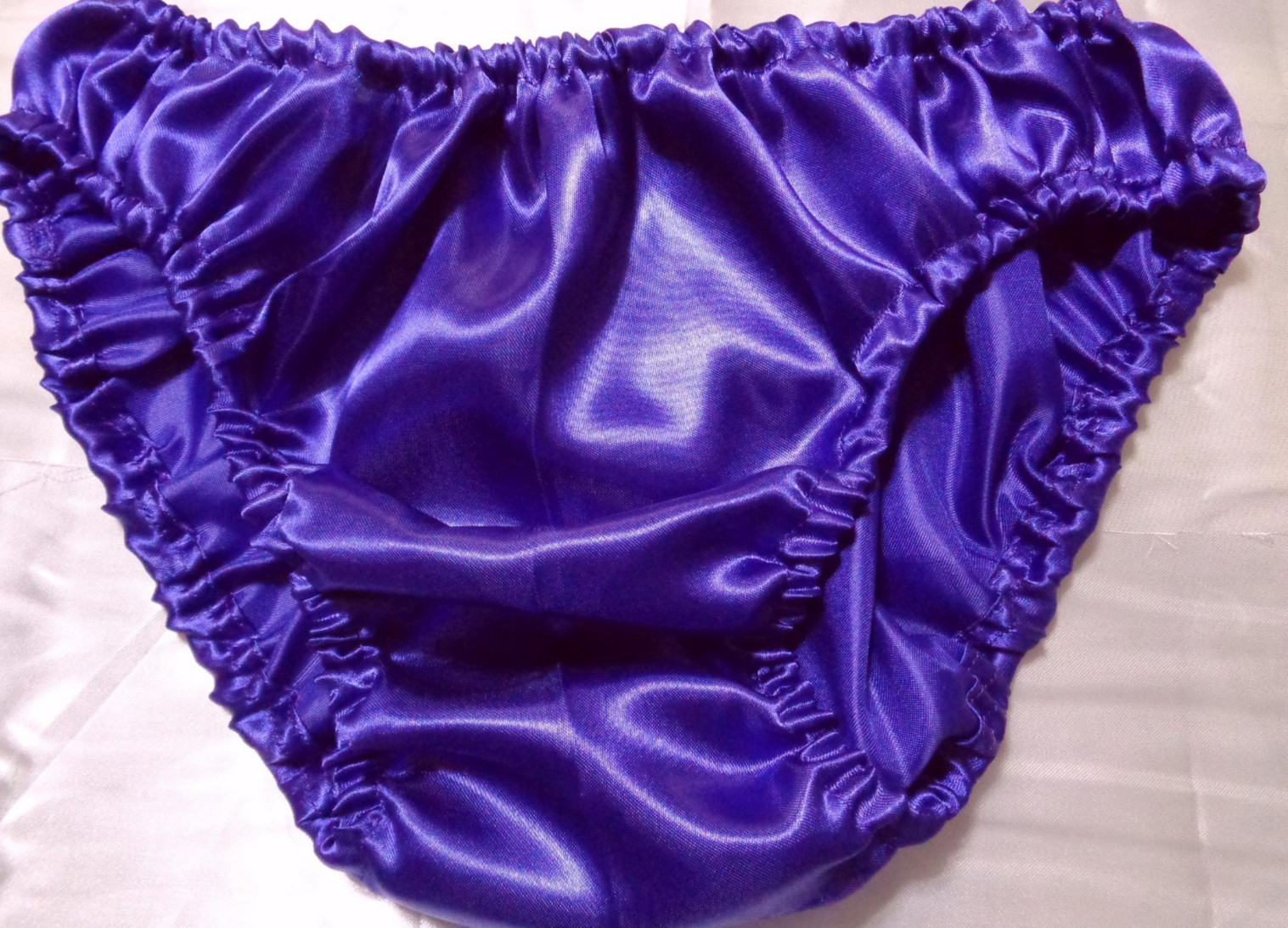 adult sissy purplish blu frilly men satin bikini panties bloomer dress-up 34-47