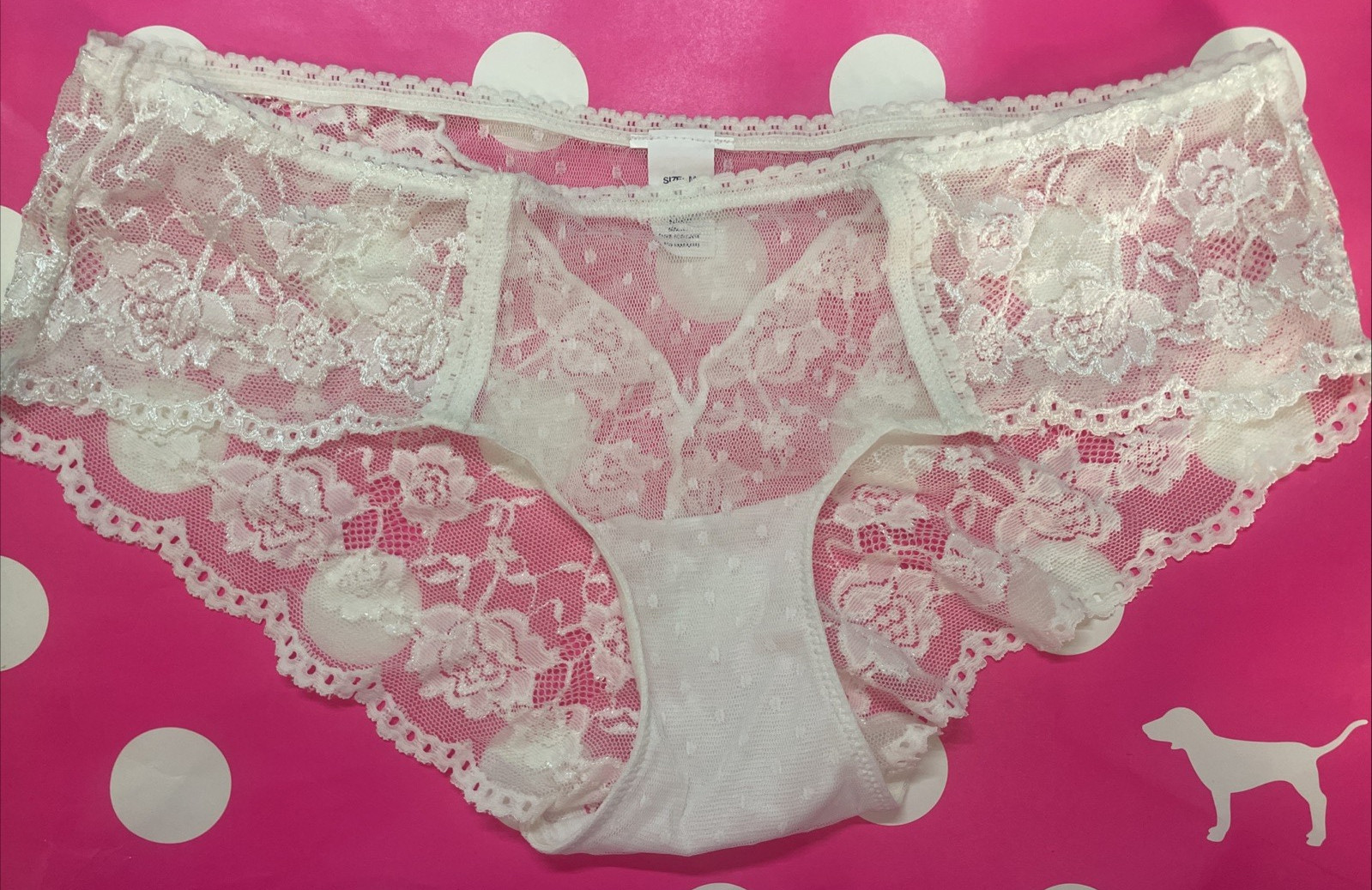 2010s Vintage Unbranded Hiphugger Lace Panties M Hipster Sheer White Bride