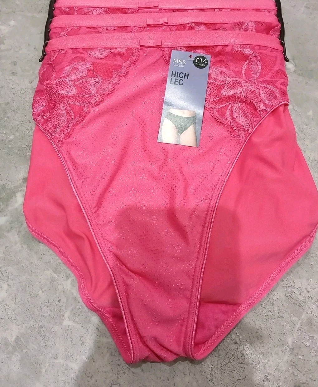 M&S Collection 3pk Wildblooms High Leg Knickers Size 14 WATERMELON