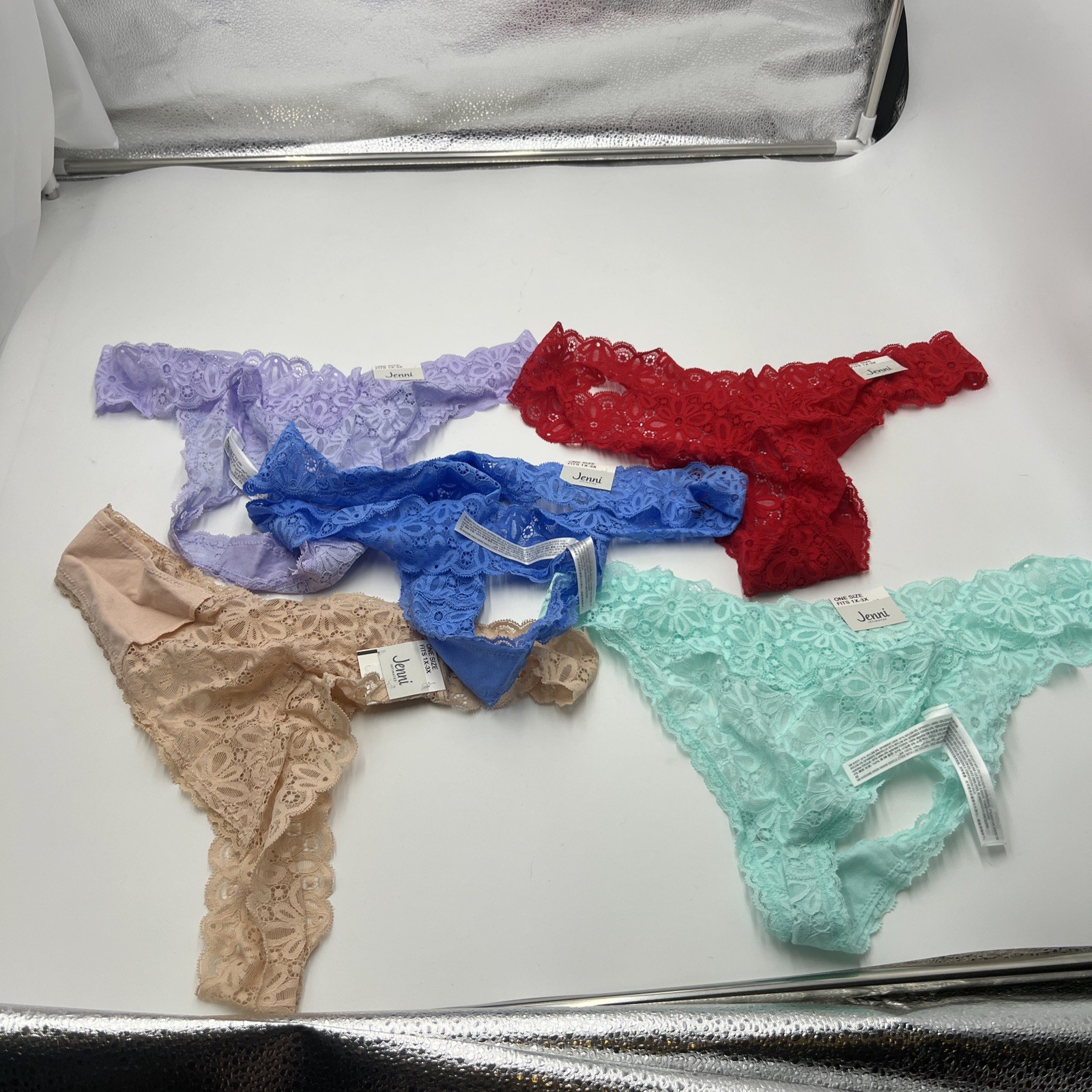 LOT OF 5 JENNI INTIMATES THONG WOMEN UNDERWEAR NEW WITH TAGS ONE SIZE FITS 1X-3x