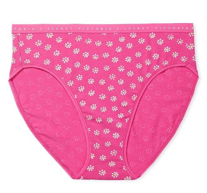 L Hot Pink Daisy Stretch Cotton Victorias Secret High-Leg Waist Brief Pantie