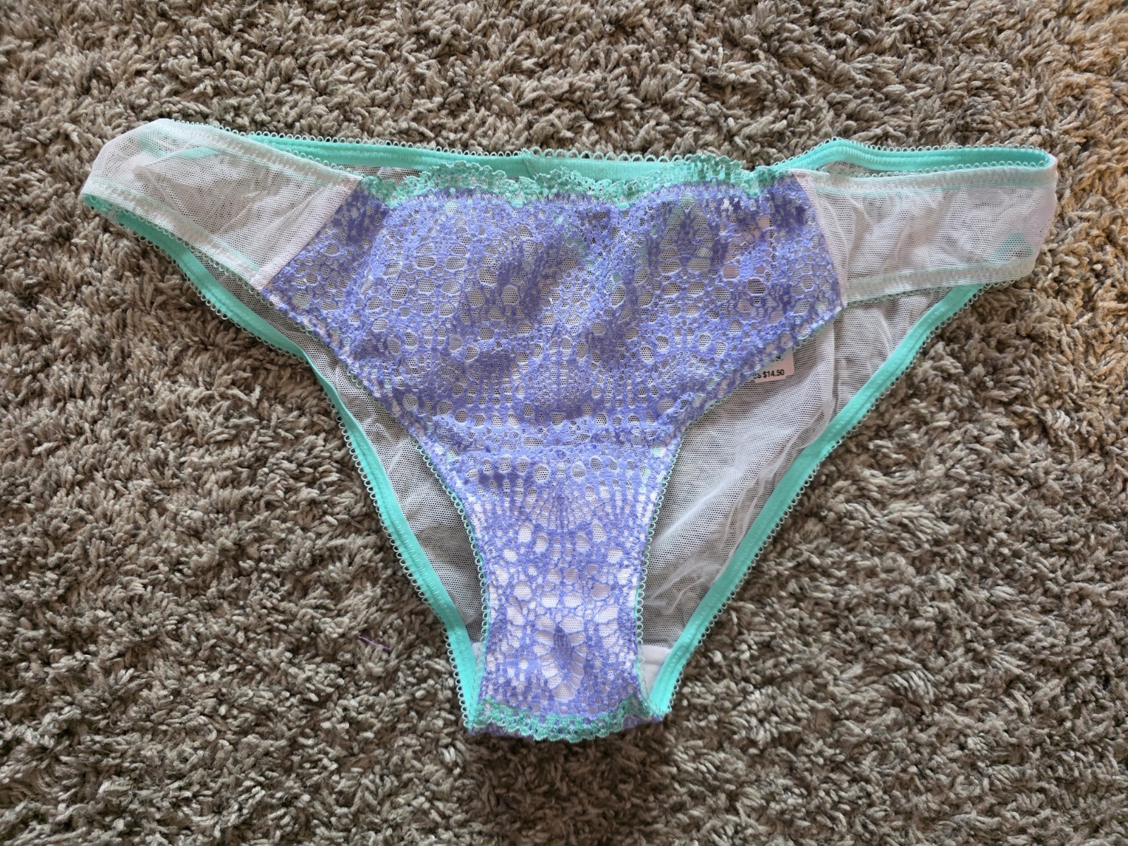 NWT Victoria Secret Underwear Sz Medium, Mint Trim, Lavendar Lace, White Mesh