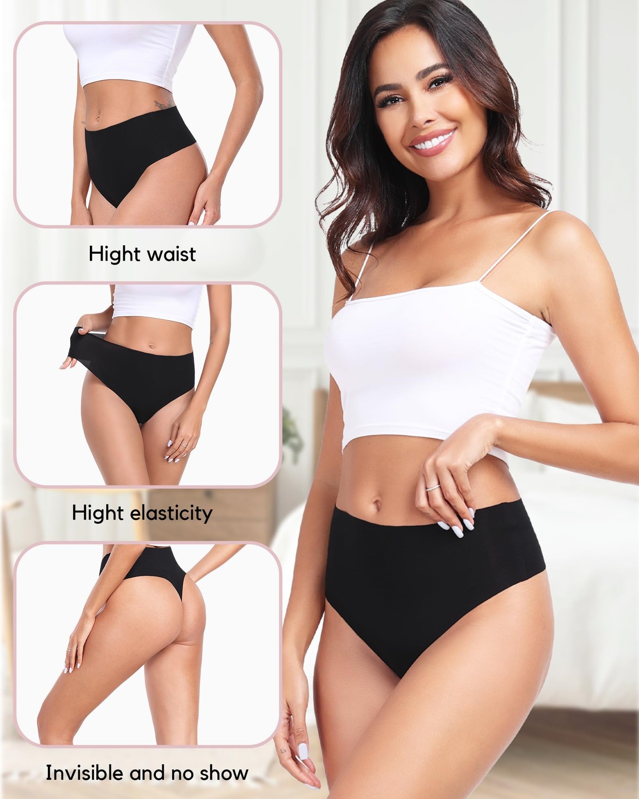 Women’s Cotton Thongs Seamless Underwear No Show Ladies Thong High Waisted Co…