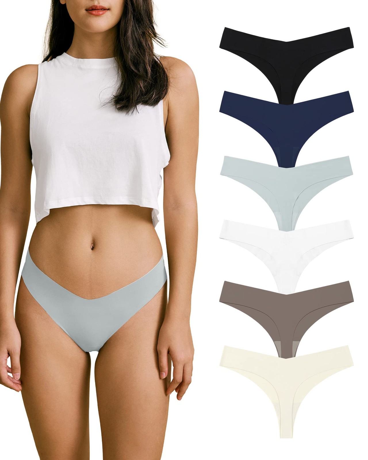 Sharicca Women No Show Seamless Underwear Thong Invisible Soft Panties Multi