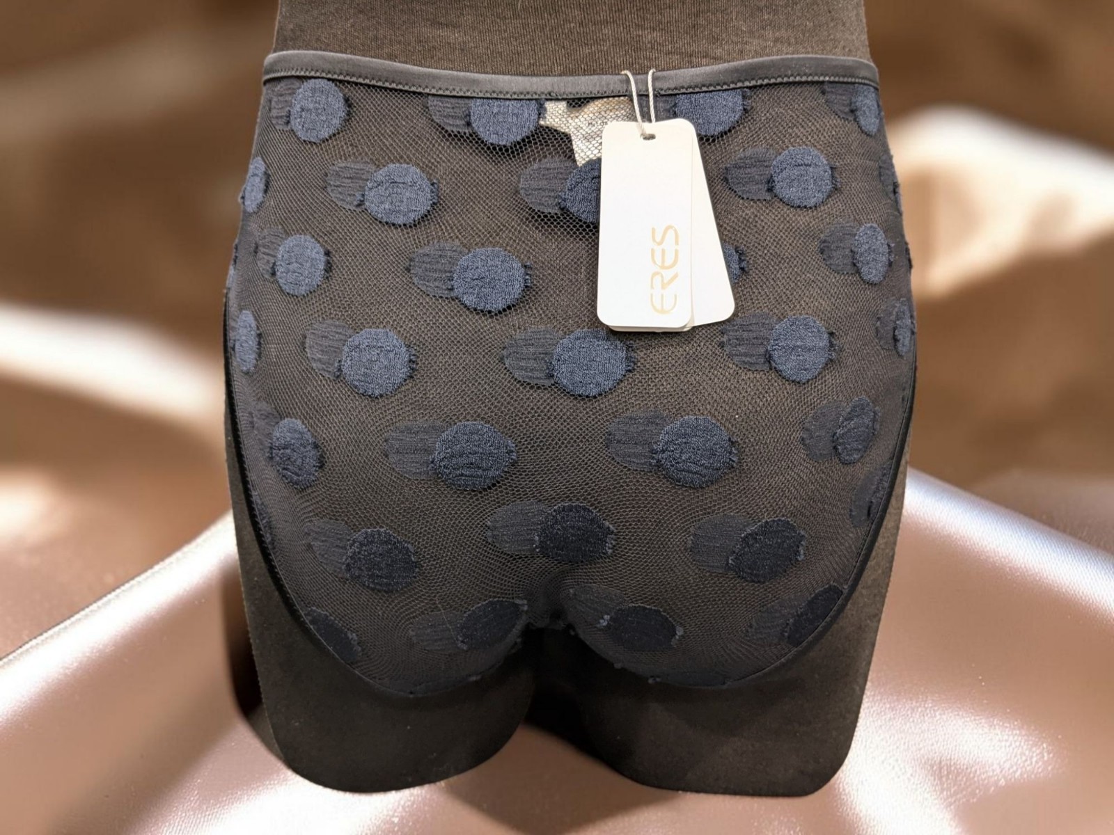 ERES BALLON BULE SATIN TRIMMED POLKA DOT LACE BRIEFS NAVY SIZE 40/US 8