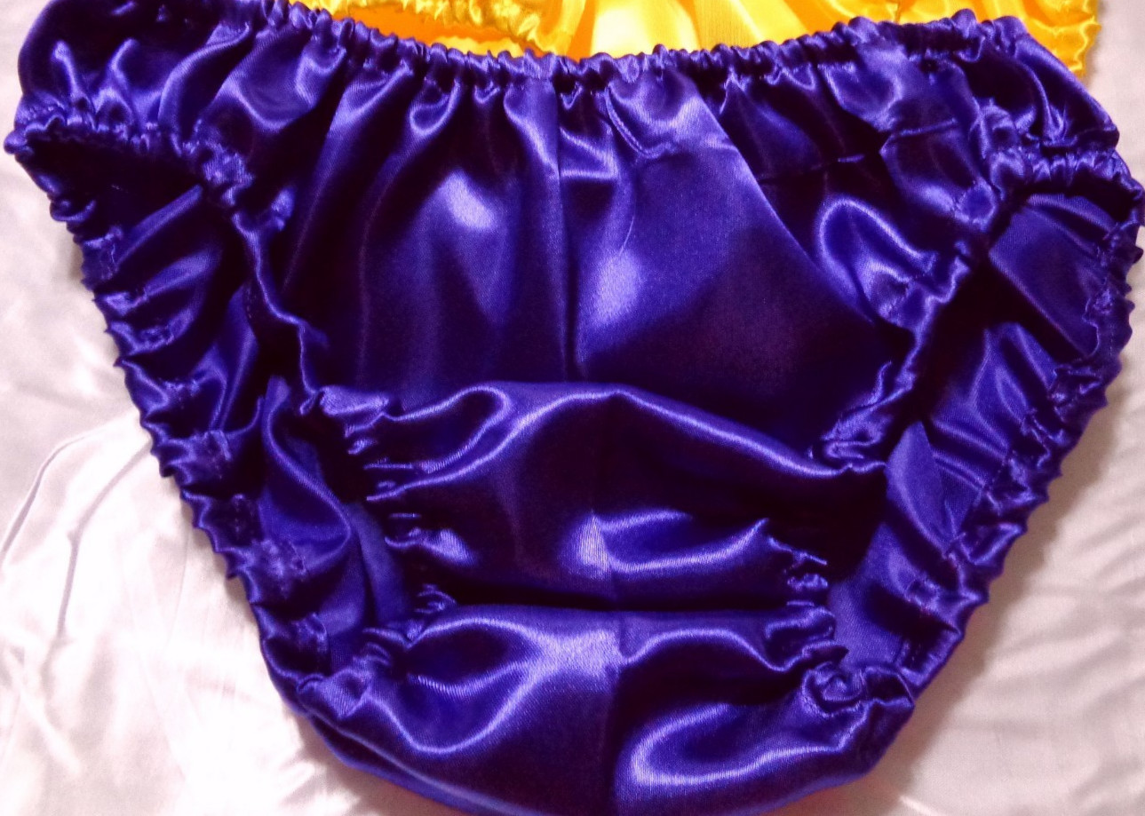adult sissy purplish blu frilly men satin bikini panties bloomer dress-up 34-47