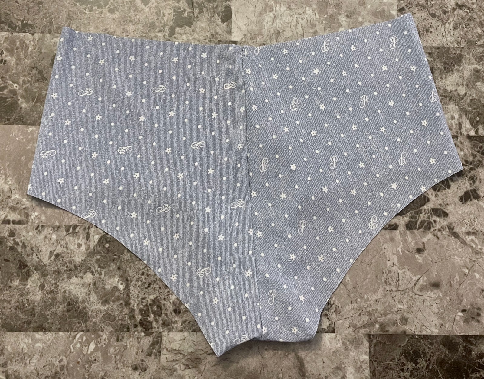 NWT VICTORIA’S SECRET PINK M BLUE DENIM LOOK POLKA DOT NO SHOW CHEEKY PANTIES