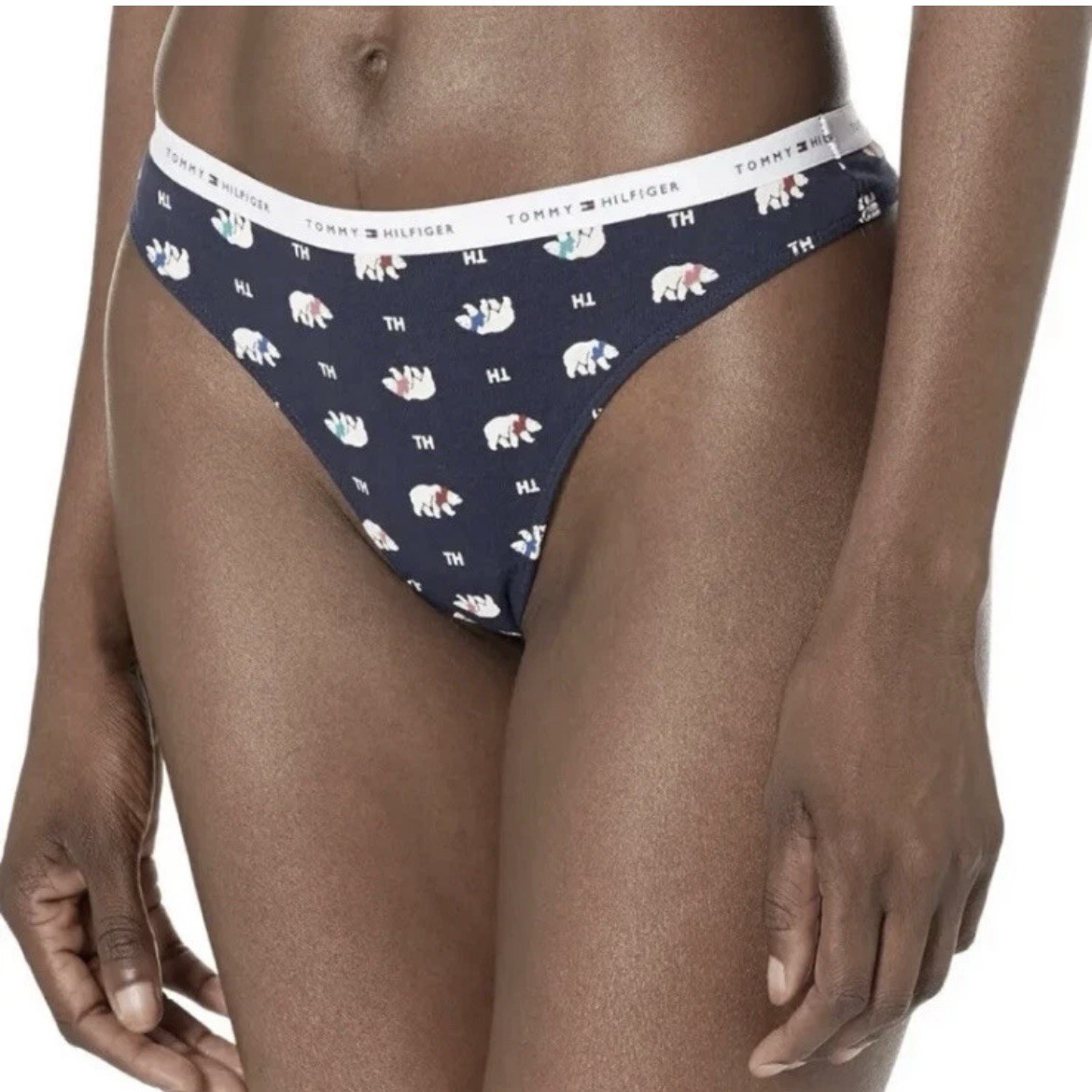 Tommy Hilfiger Women’s Cotton Thong Underwear Panties 5-Pack Large Polar Bear