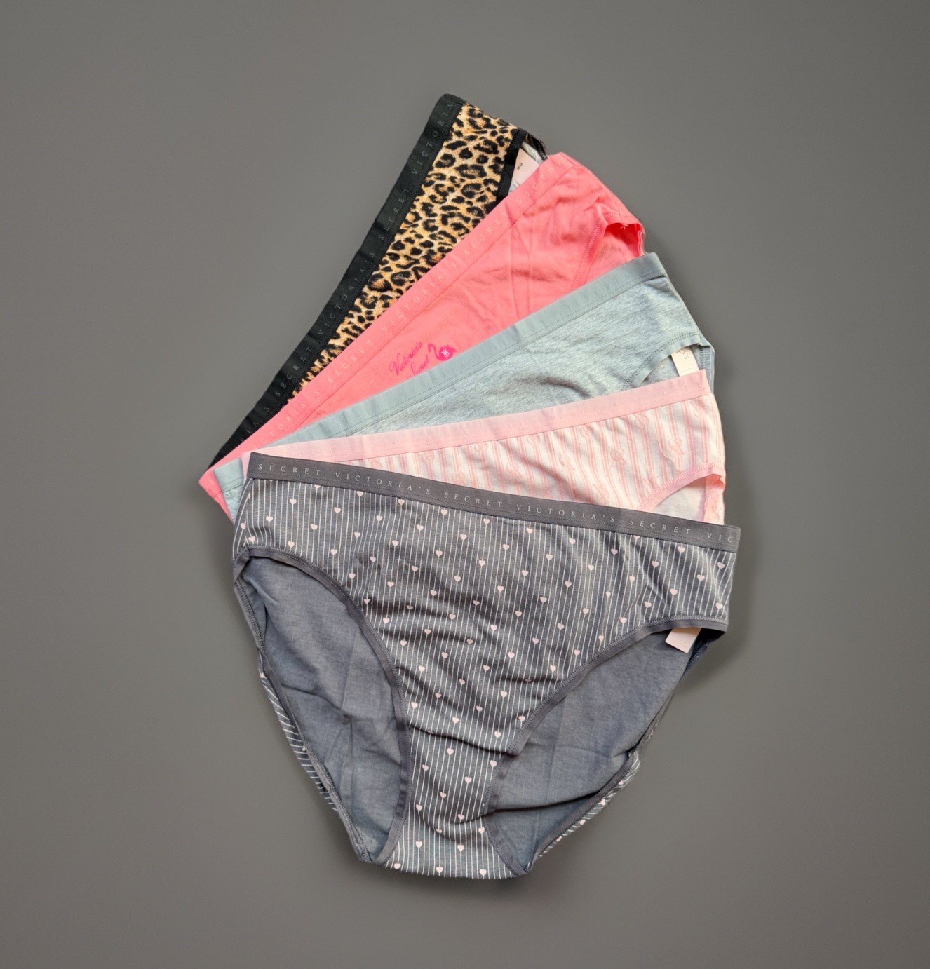 5 Pack Victoria’s Secret sz M High Leg Cotton Brief Logo Panty Bundle Lot Set