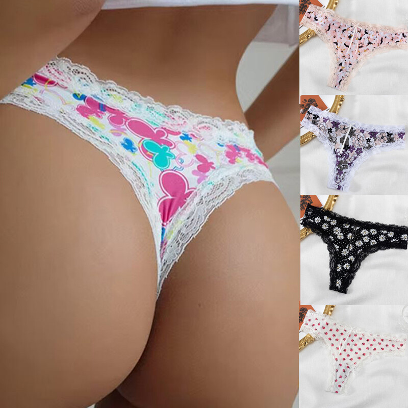 5 Pack Lot Sexy Women Lace Trim Panties Low Waist G String Thong Bikini Lingerie