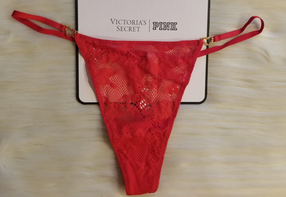 VICTORIA’S SECRET DREAM ANGELS HEART HARDWARE LACE THONG PANTY XL RED NWT