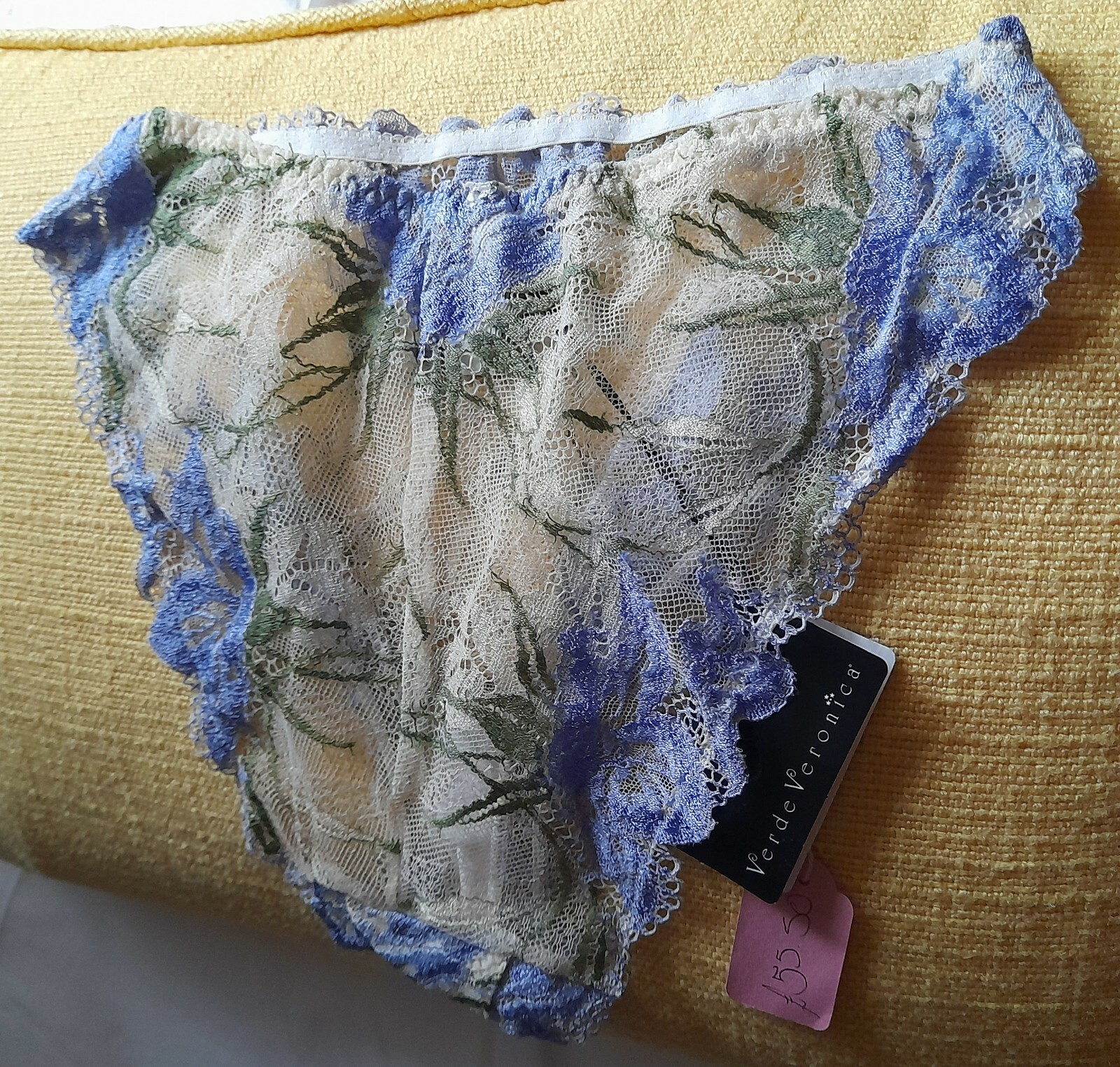 Verde Veronica Cream/Green/Lilac Floral Lace High Leg Brief