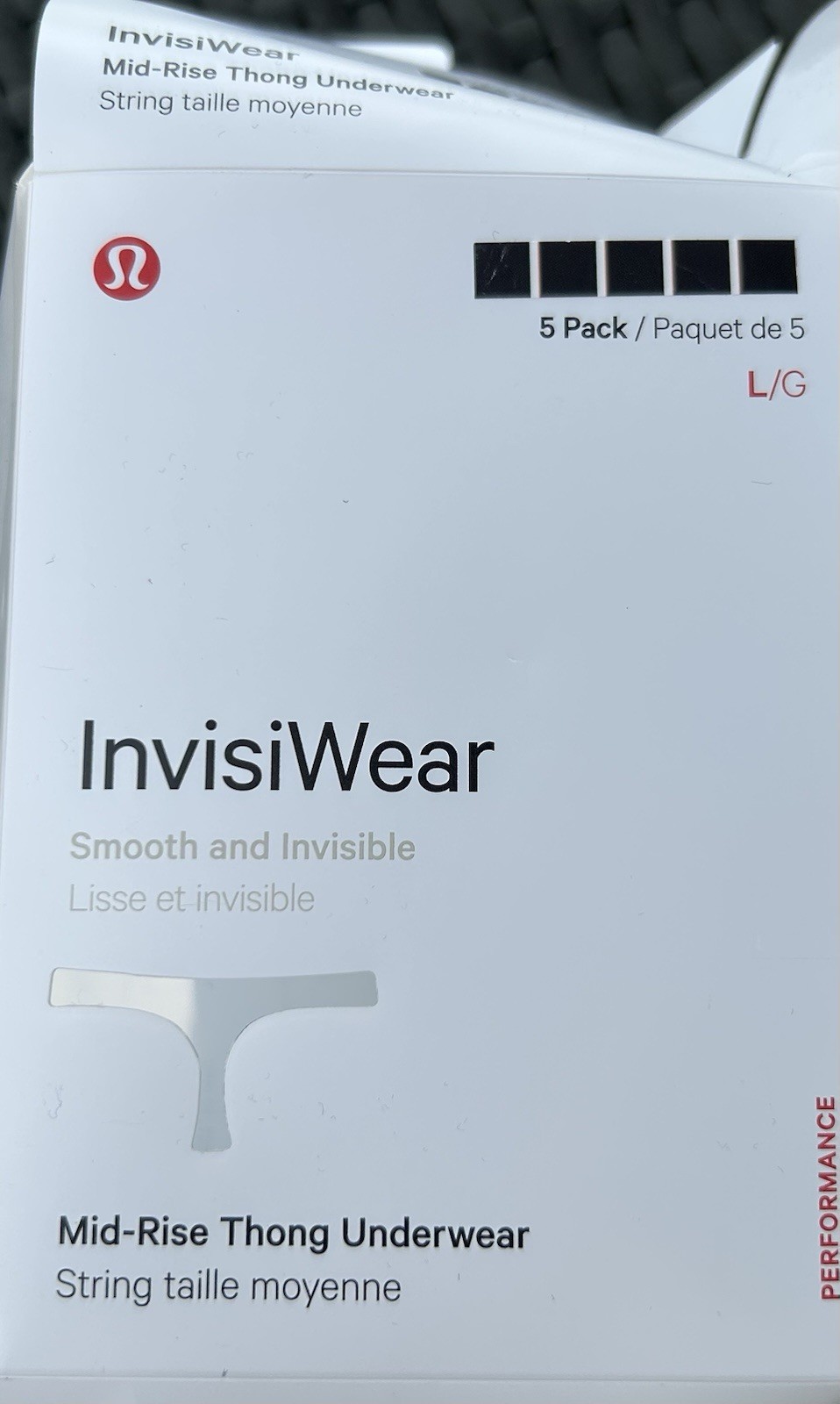 Lululemon InvisiWear Mid Rise Thong Panties Womens Black L Pack Of 5 New