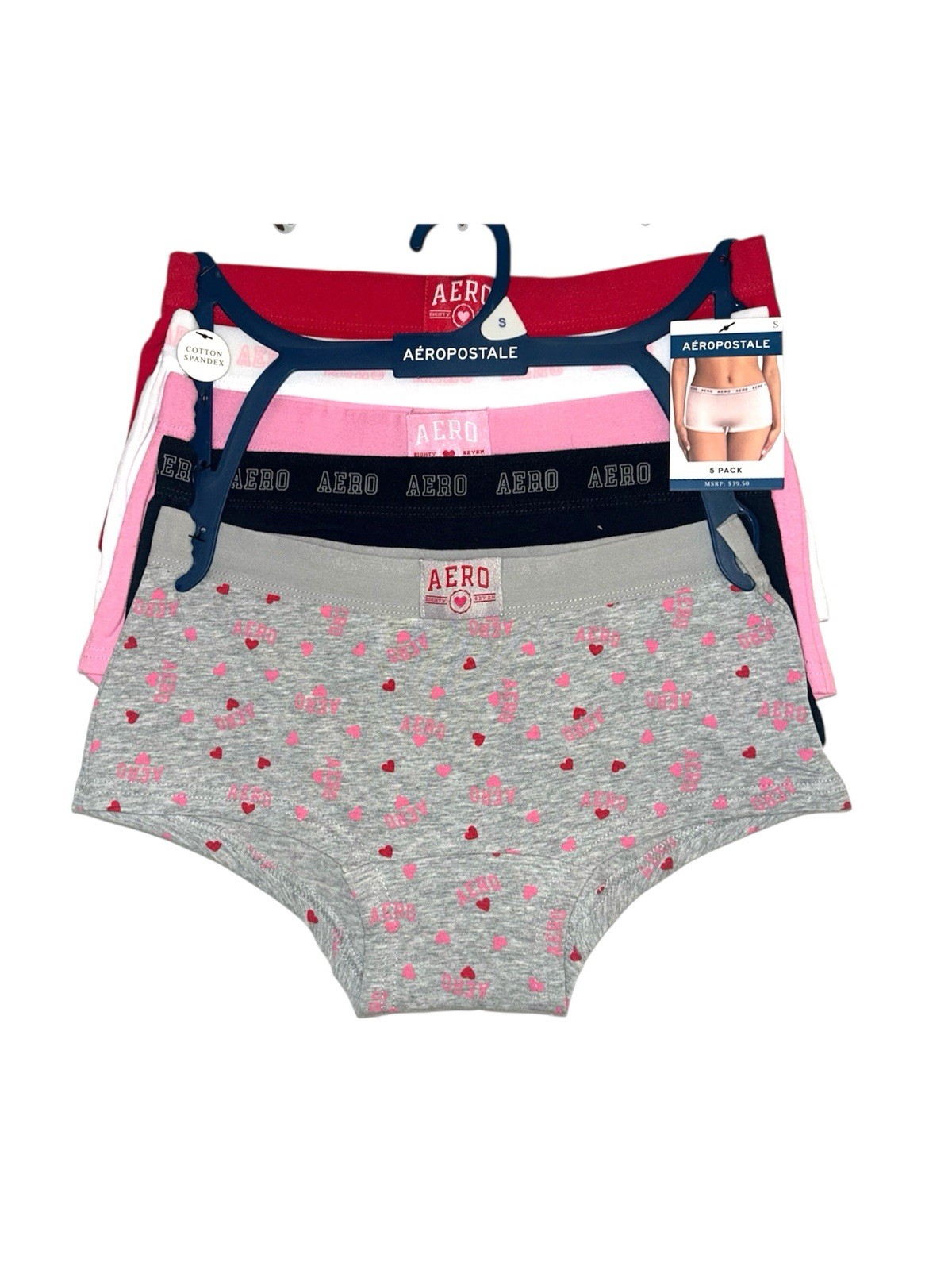 Aeropostale Valentines Day Heart Print 5 Pack Boyshorts Panty Pack Size Medium