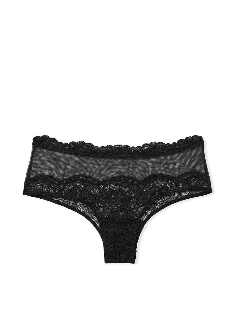 XL NOIR Black Scallop Floral Lace Mesh Very Sexy Cheeky Victorias Secret Panty