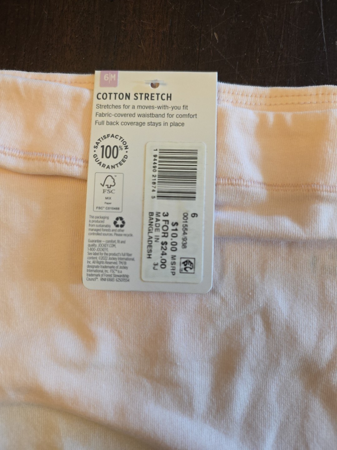 Jockey Cotton Stretch Hipster Size 6 Pink NWT