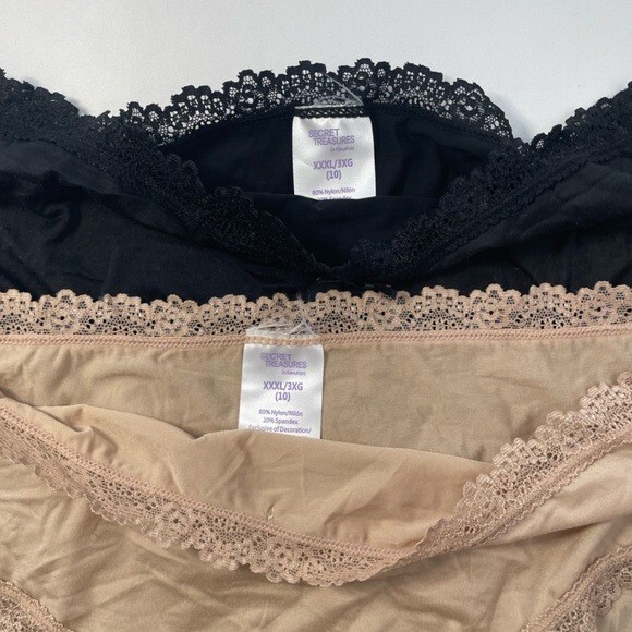 Panties Size 10 (3X) 2 Pairs Briefs Black Tan Microfiber Lace Trim Plus Size New