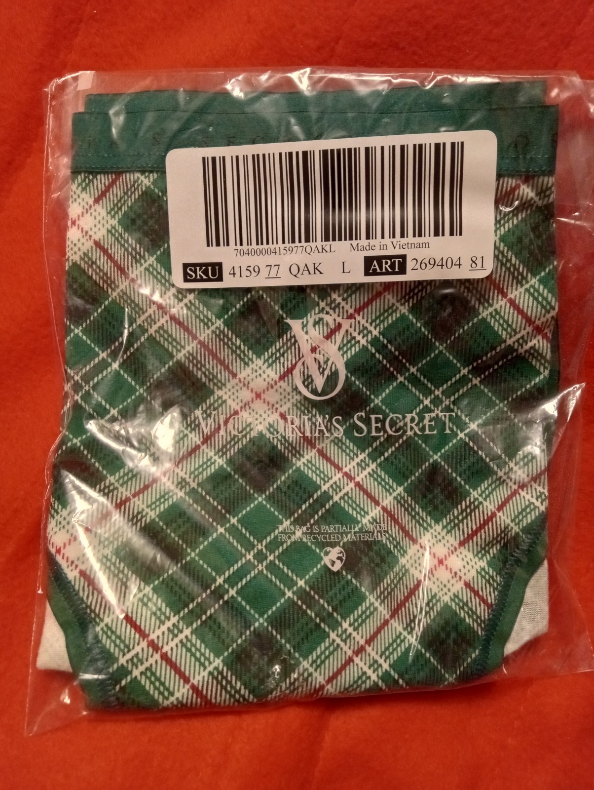 VICTORIA’S SECRET COTTON HI LEG BRIEF LARGE GREEN PLAID NWT