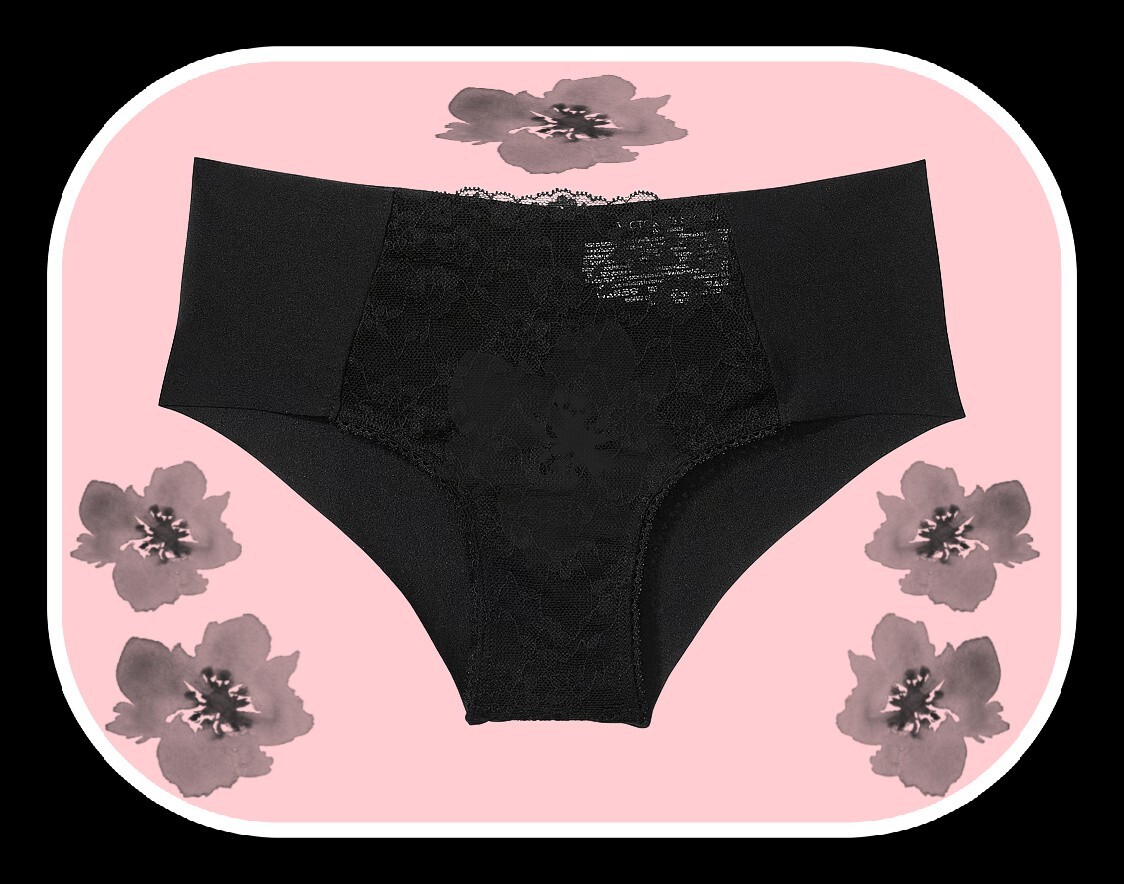 L Black Posey Floral Insert Lace NO SHOW Smooth Victorias Secret Cheeky Pantie