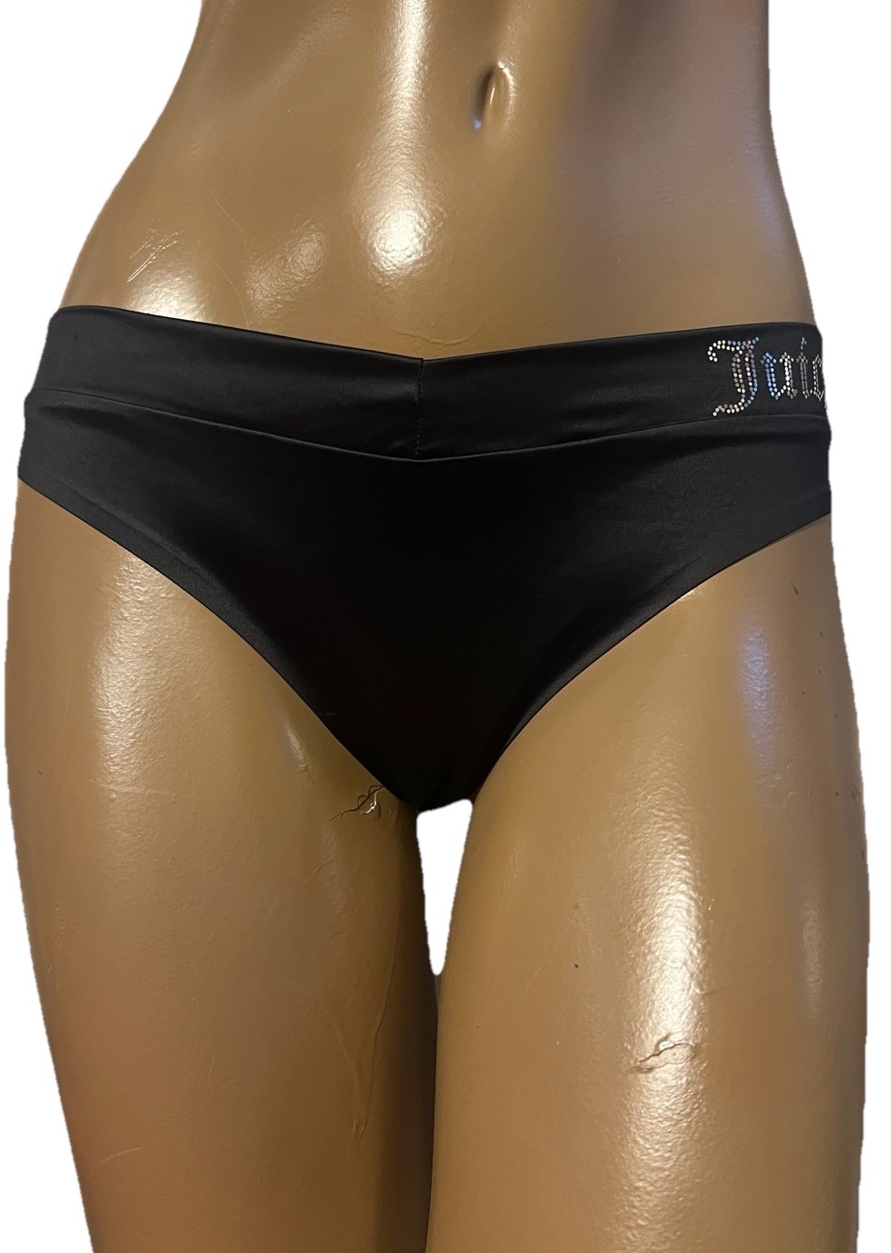 Juicy Couture Sissy Bikini Panty Black Liquid Satin Logo Panties Large L NWOT