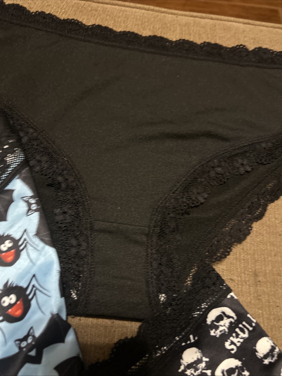 Morvia 3pk lace trim Skater goth Skater Emo panties L Plain Skull Bats & Spider