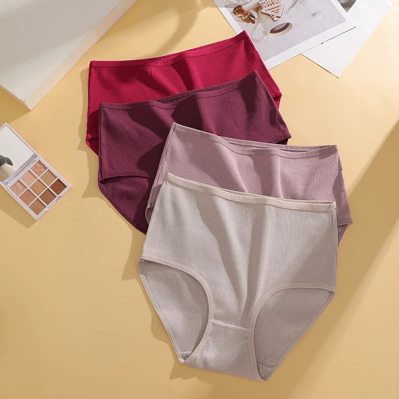 High Waist Cotton Panties Women’s Solid Seamless Soft Stretch Briefs 4 Pcs
