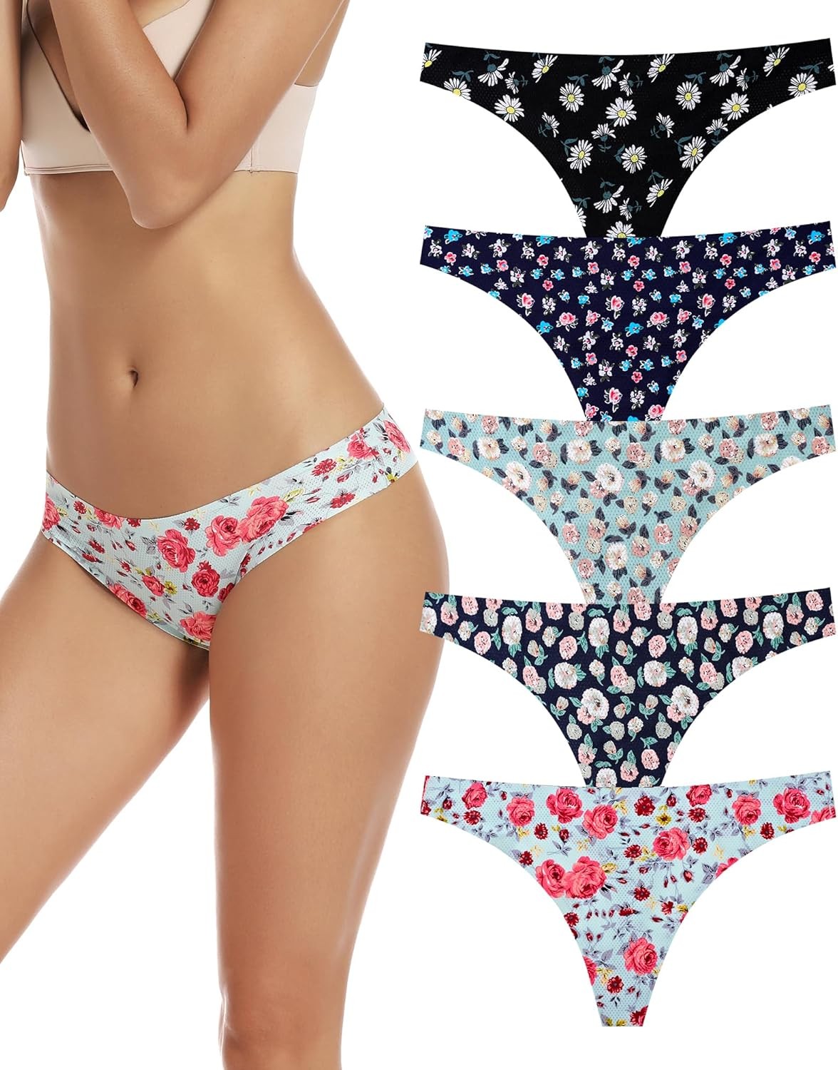 Seamless Women Underwear No Line Workout Breathable Comfortable Panties 5 Pack