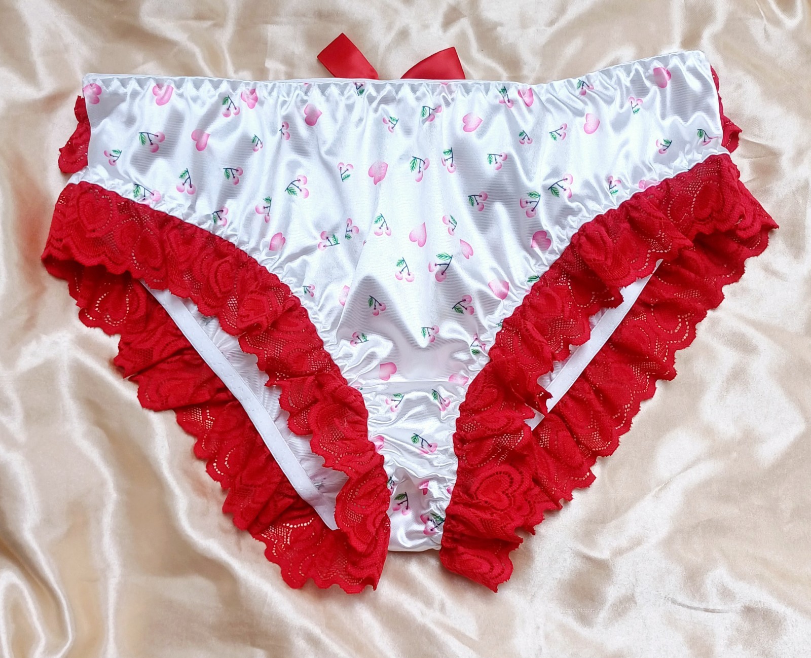 Glossy Stretchy Satin Frilly Ruffle Bum Heart Panties Sissy Knickers XL 16-18