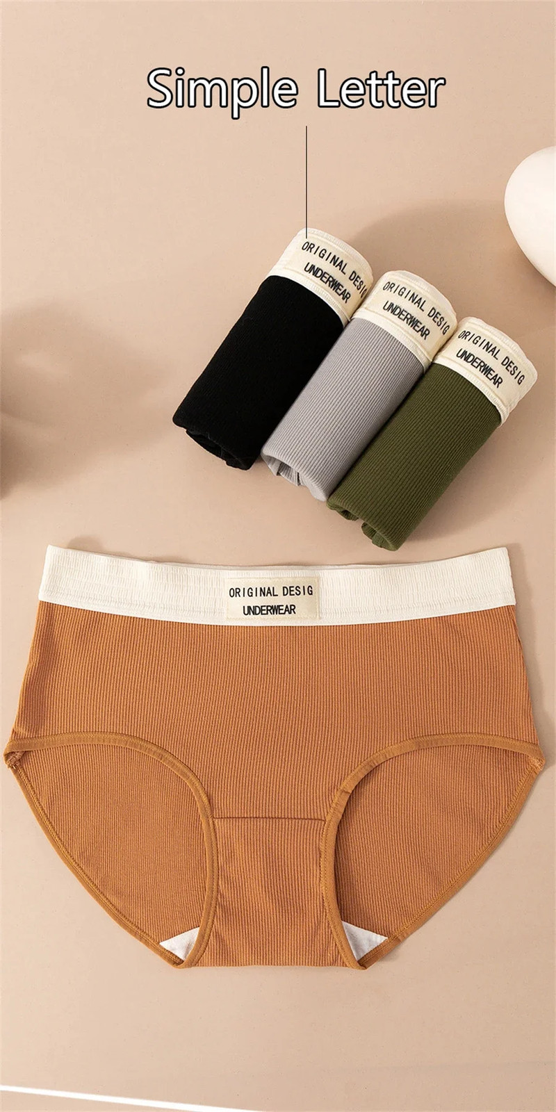 Cotton Panties Seamless Mid Rise Letter Print Soft Breathable Women’s 3 Pcs