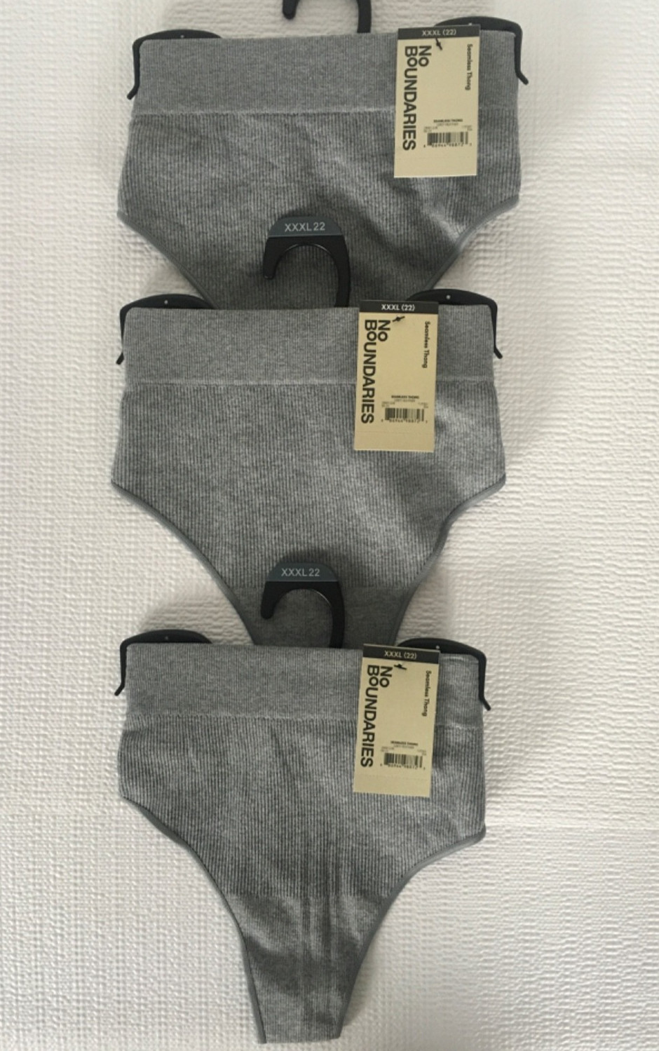 No Boundaries 3 Pair Seamless Thong Underwear Size XXXL 22 Gray Heather New