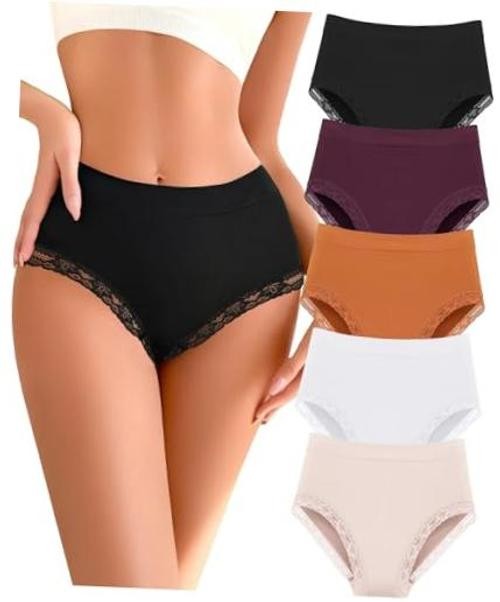 Seamless High Waisted Lace Underwear X-Large Black/Purple/Caramel/White/Nude