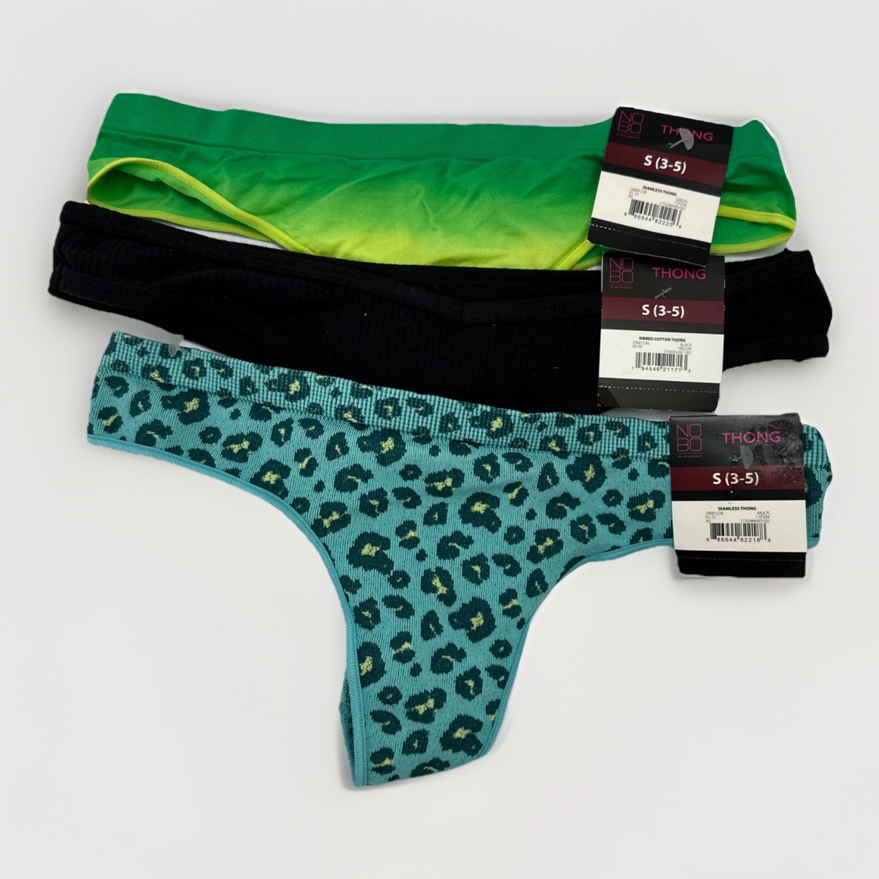 No Boundaries NOBO S (3-5) Thong Panties Set of 3 Teal Cheetah, Black, Green{58}