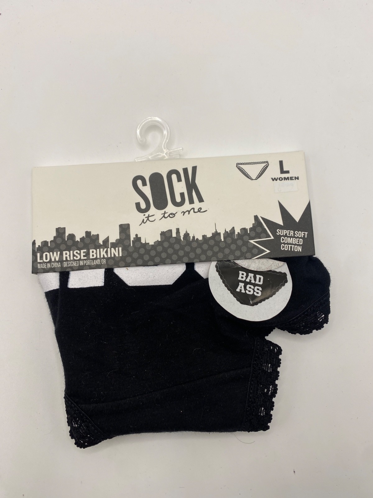 Sock It To Me Bad Ass Ladies Panty Low Rise Bikini Cotton Lace Size Large