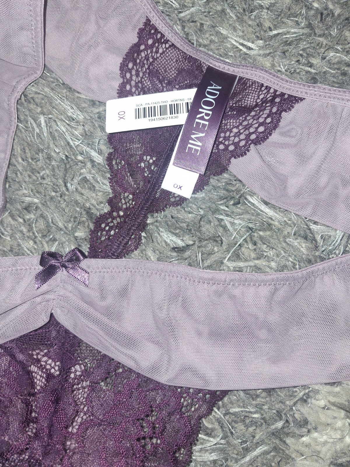 Adore Me/VS Floral Lace & Mesh Ruched Thong Panty NEW Size XL