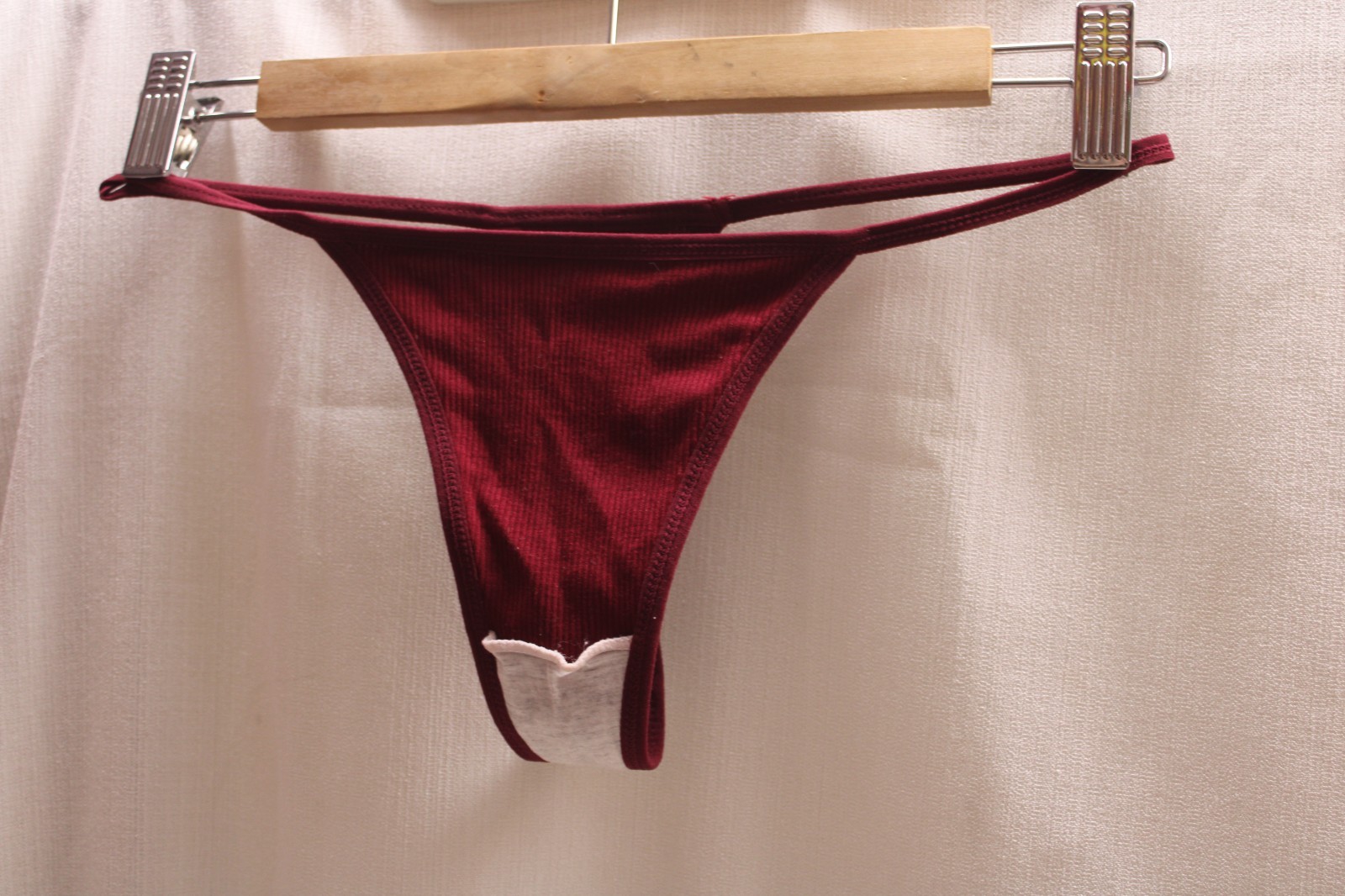 Sexy Burgandy Ribbed Cotton Polyester G string Thong Panties MEDIUM