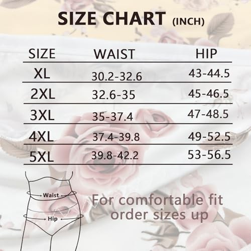 Womens Underwear XL-5XL Plus Size Ladies 3X-Large 7 Pack Underwear Rose Floral