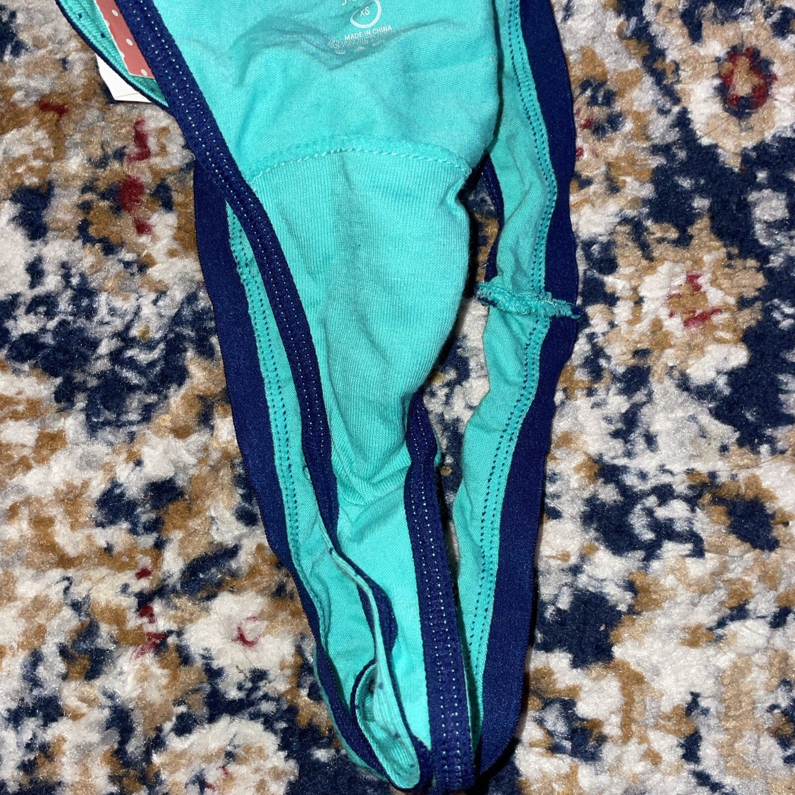 NWT Flirtitude XS Green With Blue Dots And Trim Thong