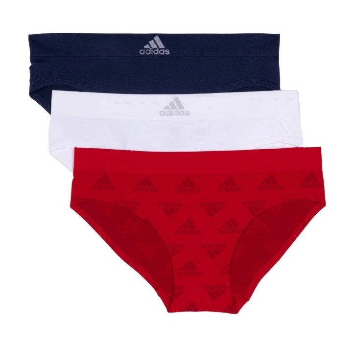 NWT adidas Women’s Seamless Hipster Underwear 3-Pack Red/White/Indigo Sz Medium