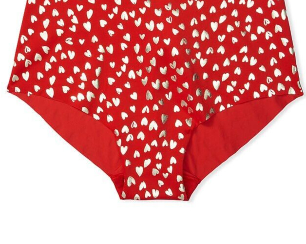 XL Red GOLD FOIL Heart No Show Victorias Secret High Waist Midi Brief Panty