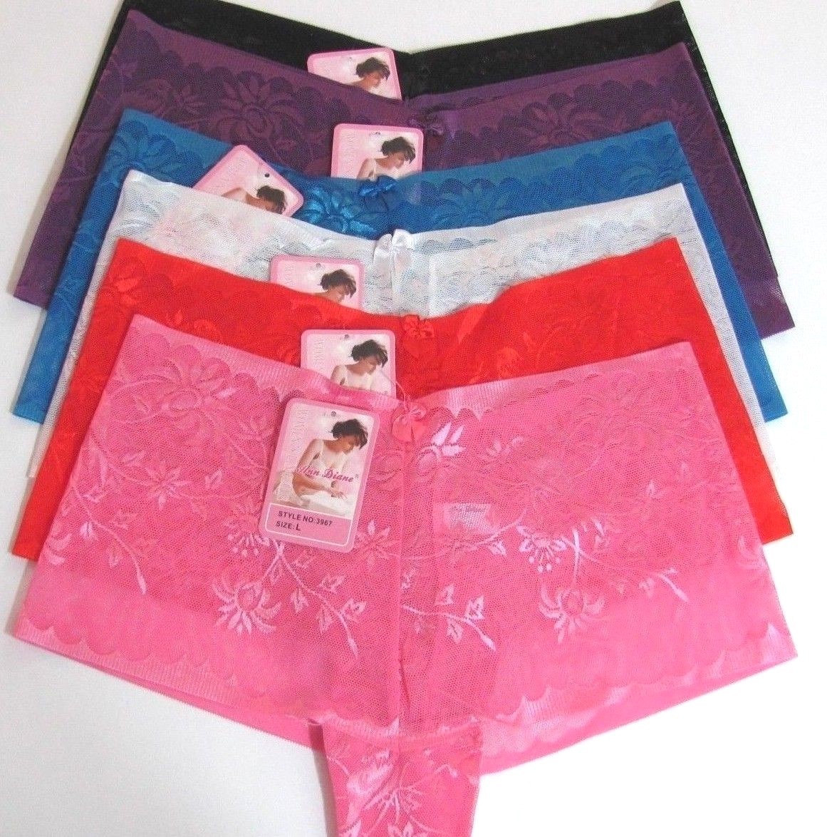 B9 ANN DIANE Pink Blue Red Floral Soft Sheer Sissy bikini panties Sz L XL