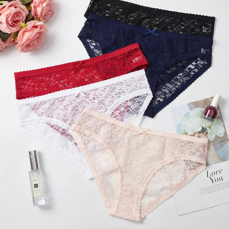 5 Pack Lot Sexy Womens See Through Lace Sheer Panties Briefs Underwear Lingeries