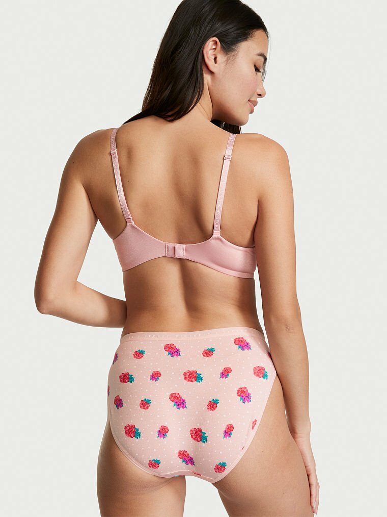 L XL Pink Dot Floral Stretch Cotton Victorias Secret High-Leg Waist Brief Pantie