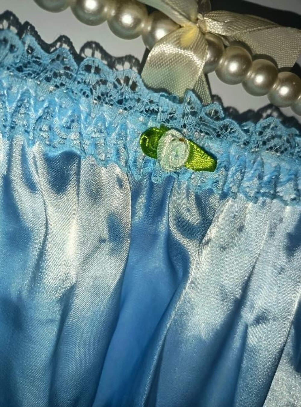 Baby blue Satin Frilly Knickers Lace Trim Vintage Style panties size 2XL 20-22