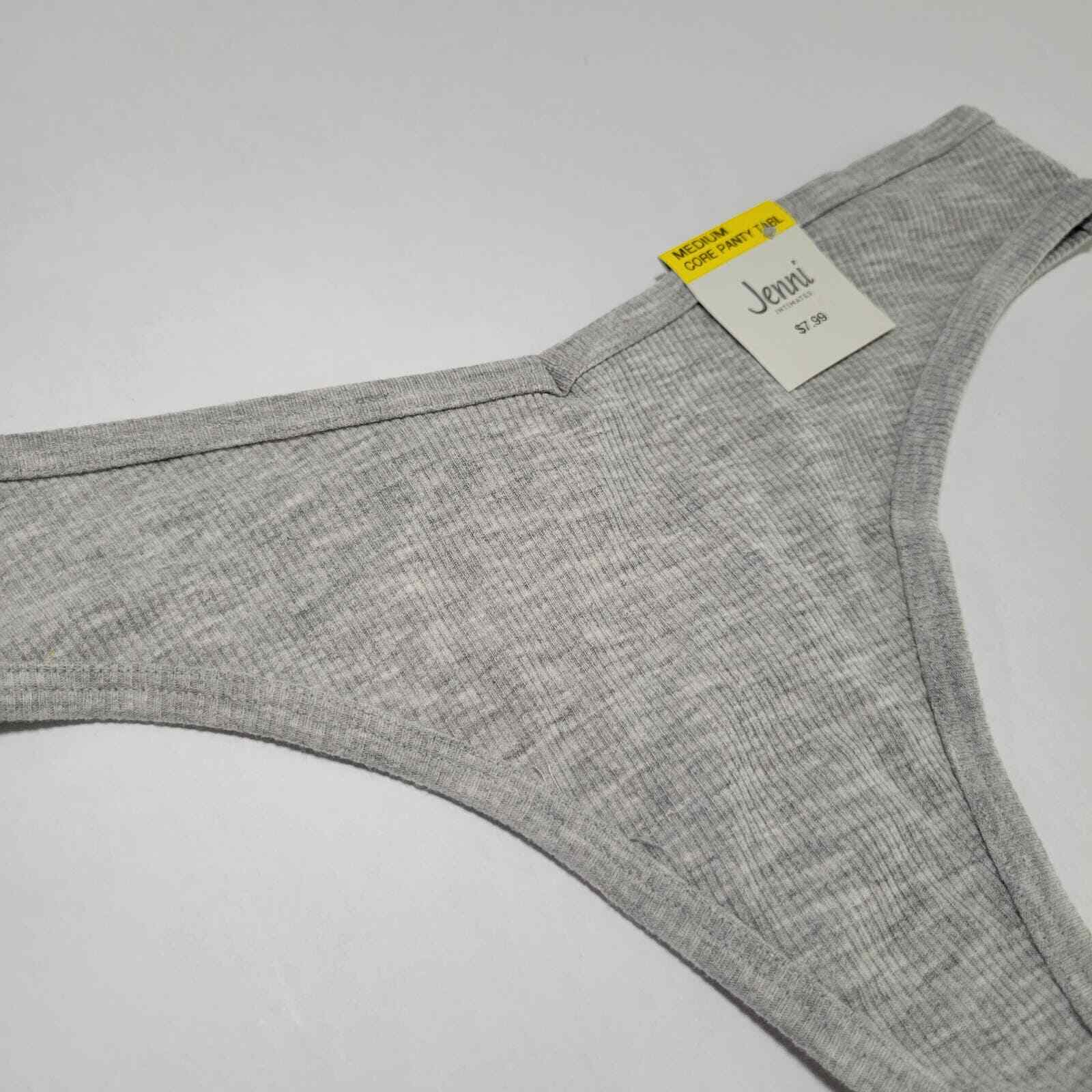 Jenni Women’s Ribbed Thong Panty, Sleep Grey Heather NWT Medium