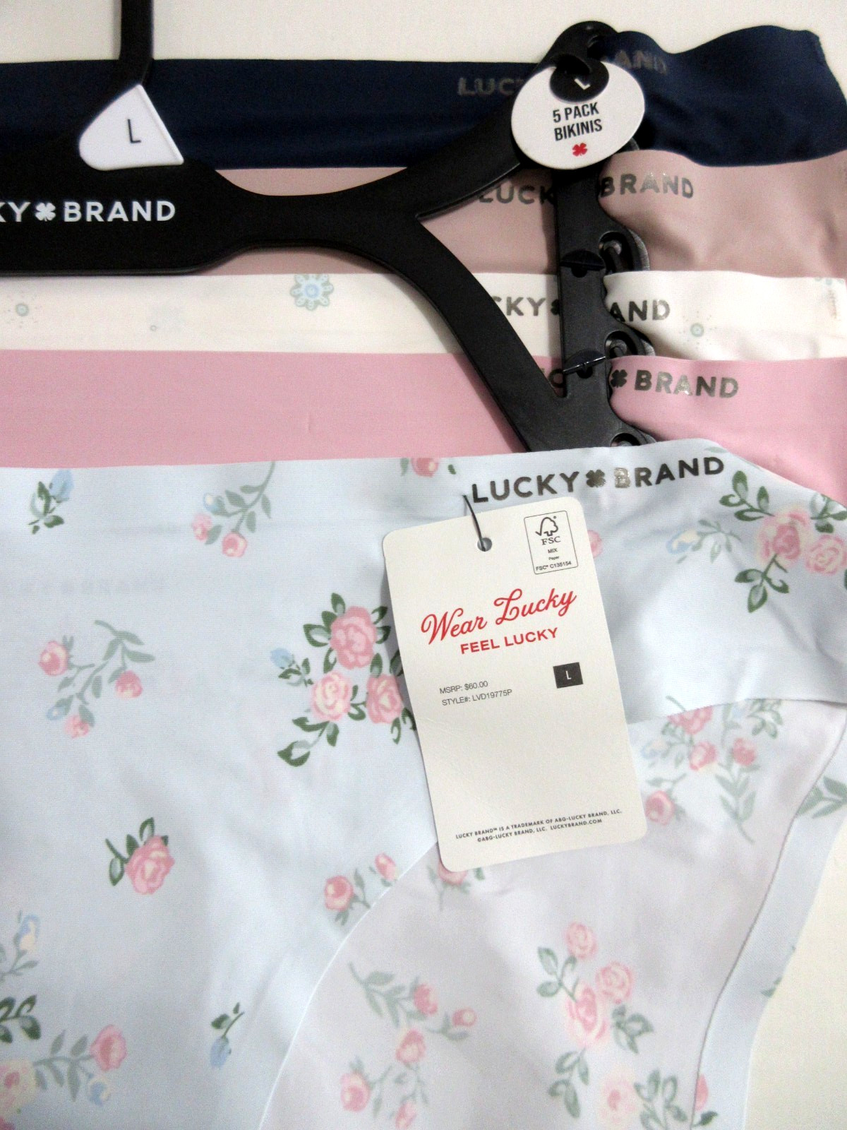 Lucky Brand 5-Pair BIKINI Panties Lazer No Show Nylon Multi womens ~ L $60.00