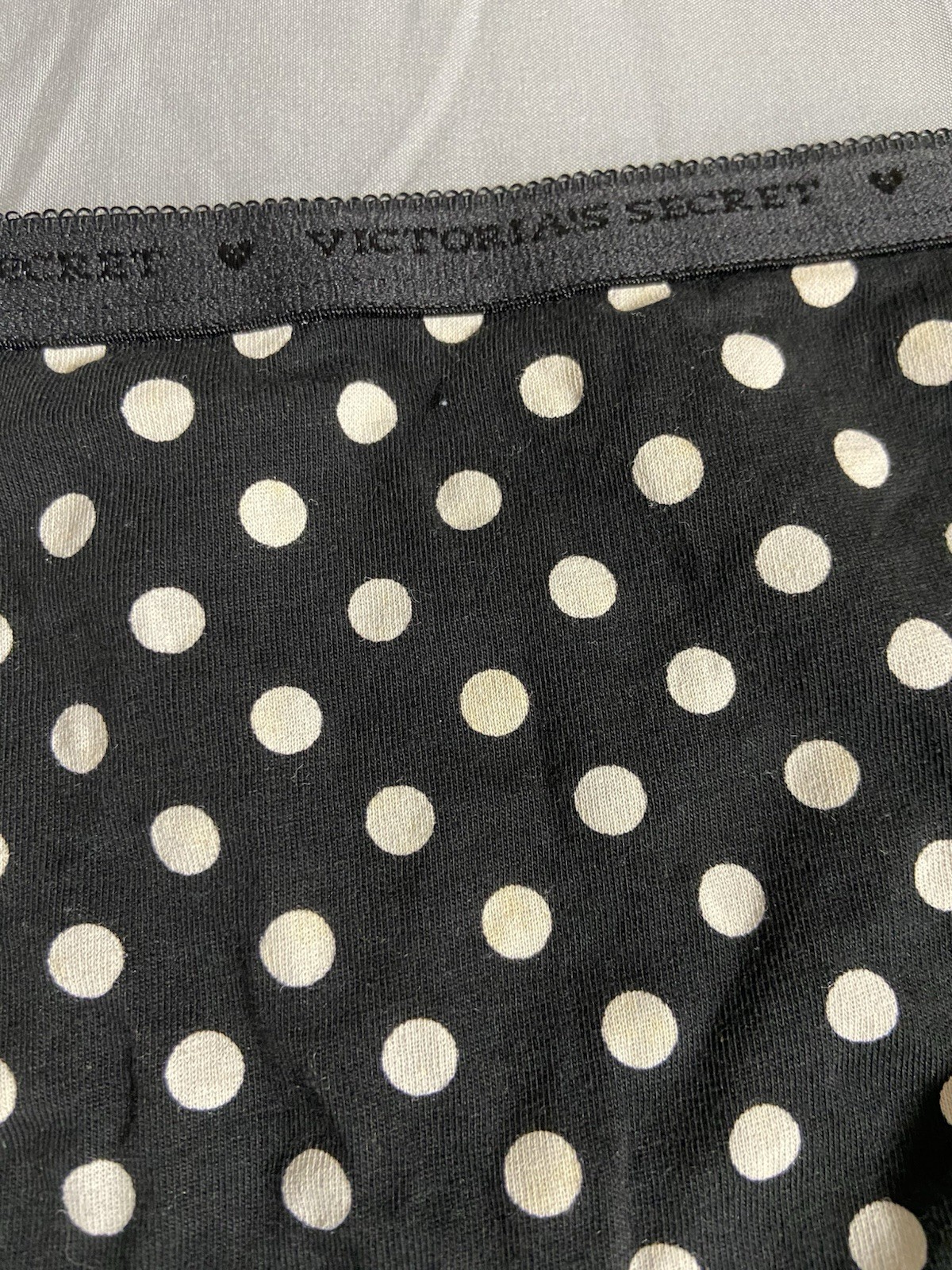 VICTORIA’S SECRET L HIGH LEG BRIEF PANTIES Black With White Polka Dots