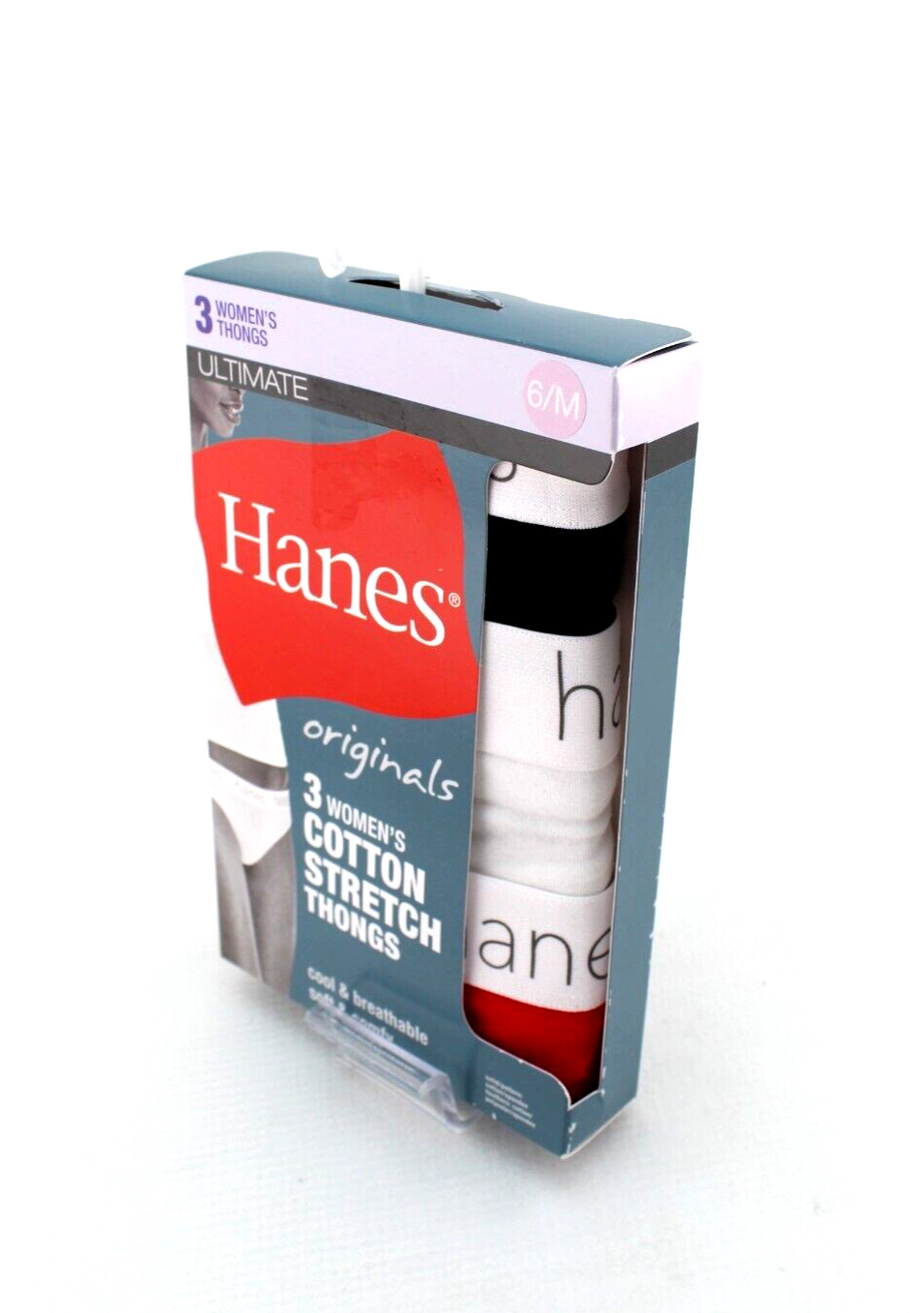 NWB HANES Ultimate Size 6 / M 3-pack Multi Colors 95% Cotton Women Thong Panties