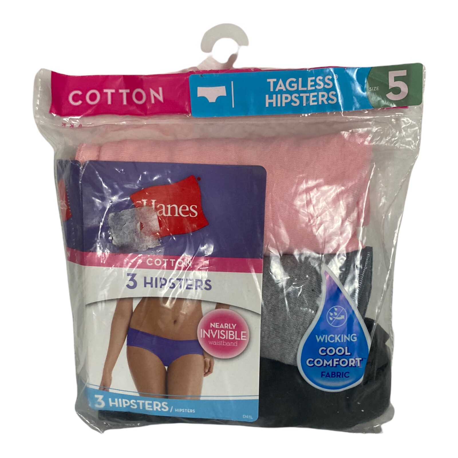 Hanes Women’s 100% cotton tagless wedge free hipsters 3-pack Multicolor Size 5