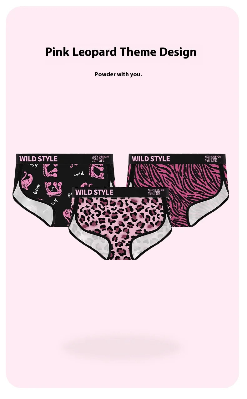 Leopard Print Brief Panties Mid Waist Breathable Soft Comfortable Underwear
