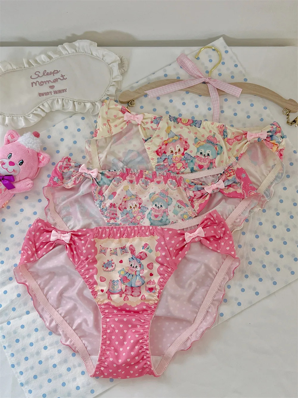 Cartoon Print Panties Mid Rise Bow Ruffle Breathable Women’s Underwear